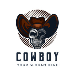 skull cowboy head hat logo vector illustration