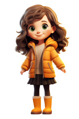 Cute Girl Dressed in Autumn Clothes Happy Cartoon Character