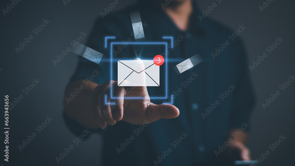 Aufkleber concept of email notifications business email communication internet technology . user taps the enve