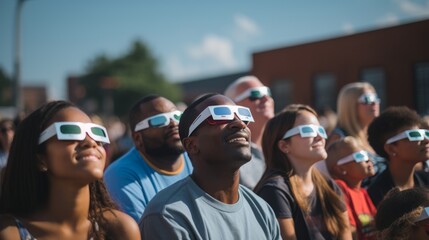 group of people watching a solar eclipse