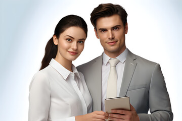 Two business people, businessman and  businesswoman, created by generative AI technology