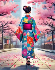 Donna in kimono con sakura