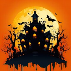 Fototapeta na wymiar Castle silhouette on moon background for halloween celebration