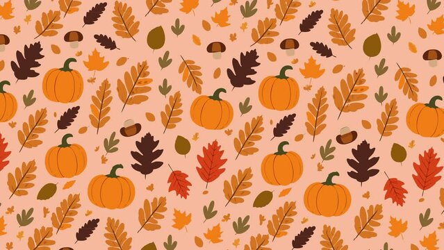 fall background with pattern of autumn leaves pumpkins mushrooms