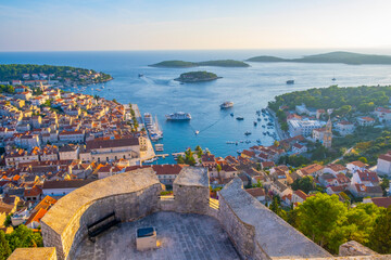 Beautiful view of harbor in Hvar town, Croatia