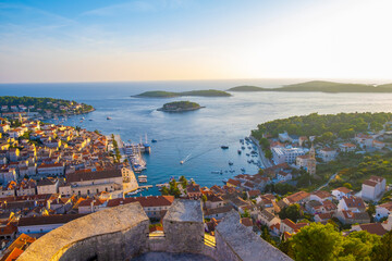 Beautiful view of harbor in Hvar town, Croatia - obrazy, fototapety, plakaty