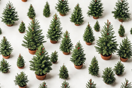 set of a Christmas trees over a white background. Enchanting Array of Christmas Trees