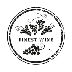 Finest wine grunge stamp, wine bottle sticker, black isolated on white background, vector illustration.