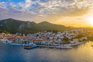 Fototapeta na wymiar Beautiful view of harbor in Hvar town, Croatia