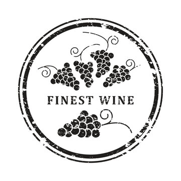 Finest wine grunge stamp, wine bottle sticker, black isolated on white background, vector illustration.