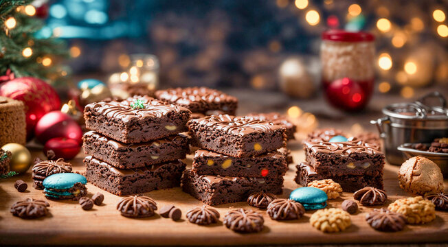 Brownies, cookies for christmas. A Scrumptious Spread of Festive Brownies in All Their Delectable Glory - A Sweet Celebration of Holiday Delights and Joyful Moments