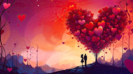 Valentine's day romantic background with couple in love - obrazy, fototapety, plakaty