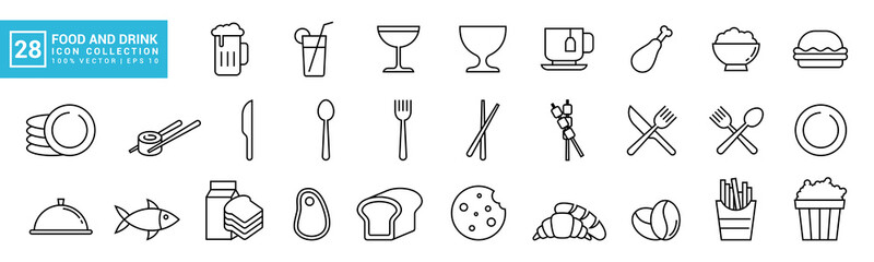 Food and drink icon collection, breakfast, delicious, nutritious, editable and resizable vector icons EPS 10.	 - obrazy, fototapety, plakaty