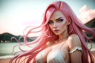 beautiful woman with pink hair