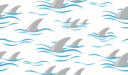 Fotobehang Shark fin silhouette and waves seamless pattern. Vector illustration.  © Alexandra