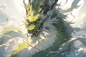 Happy Chinese New Year 2024.Green wooden dragon - obrazy, fototapety, plakaty