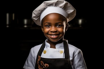 Young girl chef in a cheerful and inviting mood - obrazy, fototapety, plakaty