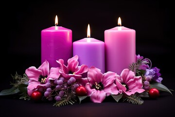 Obraz na płótnie Canvas Purple Candles With Flickering Flames