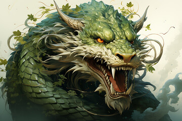 Happy Chinese New Year 2024.Green wooden dragon