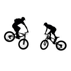 Fototapeta premium Black silhouette of a young BMX athlete performing tricks and jumps with a helmet and protective gear
