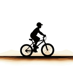 Black silhouette of a young BMX athlete performing tricks and jumps with a helmet and protective gear