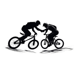 Fototapeta premium Black silhouette of a young BMX athlete performing tricks and jumps with a helmet and protective gear