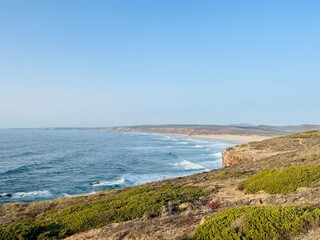 Ocean coast, ocean bay, ocean horizon, blue sky