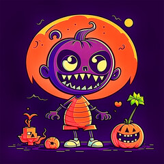 Happy Halloween holiday concept. Halloween pumpkins jack-o-lantern on black background. Halloween pumpkin background. - 663952673