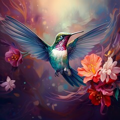 Painting Hummingbird on a flower