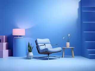 Blue studio background with product mock up decoration