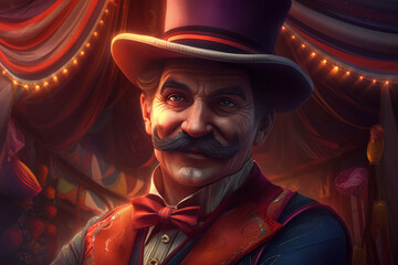 Wonderland circus ringmaster with moustache, AI generated - obrazy, fototapety, plakaty