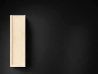 3D illustration. Wooden box mockup isolated on black background.