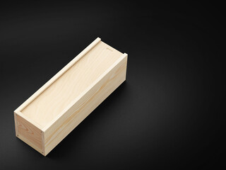 3D illustration. Wooden box mockup isolated on black background.
