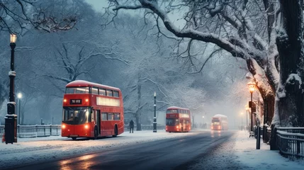 Foto auf Leinwand London street with red bus in rainy day sketch illustration © olegganko