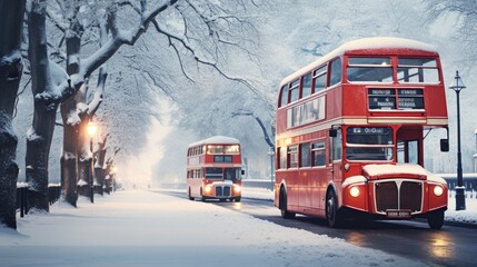 Fototapeta na wymiar London street with red bus in rainy day sketch illustration