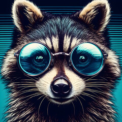 raccoon with retro glasses