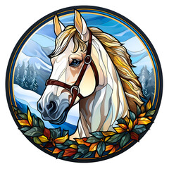 Horse on Staind Glass Window Clipart