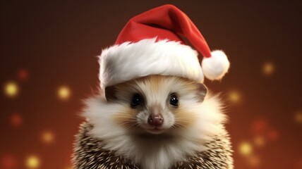Fototapeta na wymiar Cheerful Cartoon Hedgehog Santa Spreading Merry Christmas Cheer to Little Children at a Festive Party
