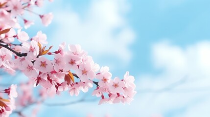 sakura flowers on blurred sky background large copyspace