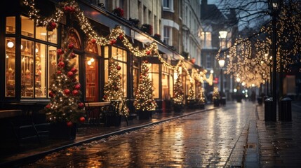 Fototapeta na wymiar Christmas decorations on city street