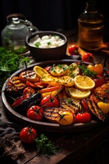 Delicious Roasted Fruits and Vegetables on a Rustic Wood