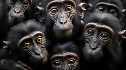 Group of Celebes crested macaques close-up