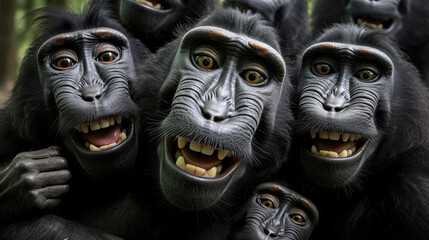 Group of Celebes crested macaques close-up