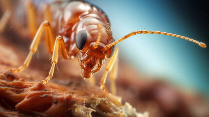 Ultra Macro and sharp image of termite insect. Generative AI - obrazy, fototapety, plakaty
