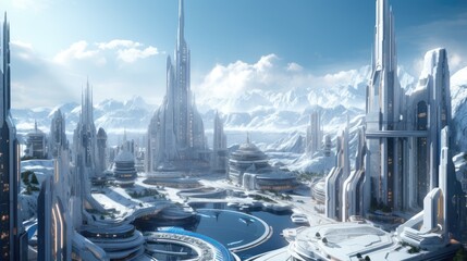 Futuristic sustainable green city, concept of city of the future based on green energy and eco industry, future city with skyscrapers and modern buildings.