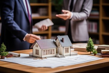 Real estate agent or realtor signing agreement for new home with clients.