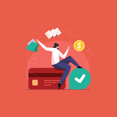 credit card secure payment with checkmark. Money financial security for online shopping, online payment