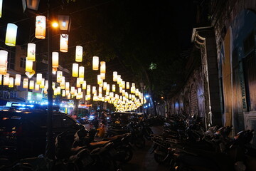 City of Hanoi, Lights of Lantern around Street Murals Arts in Hanoi, Vietnam - ベトナム...