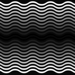 Vector abstract geometric pattern in the form of gray and white wavy lines on a black background