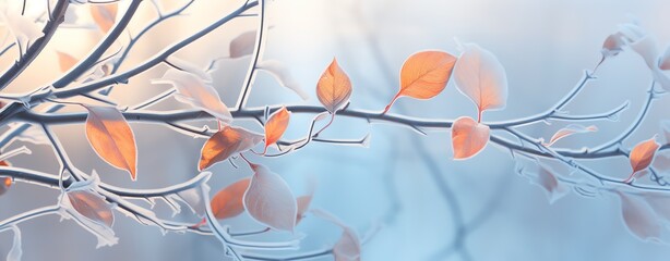 yellow autumn leaves in ice